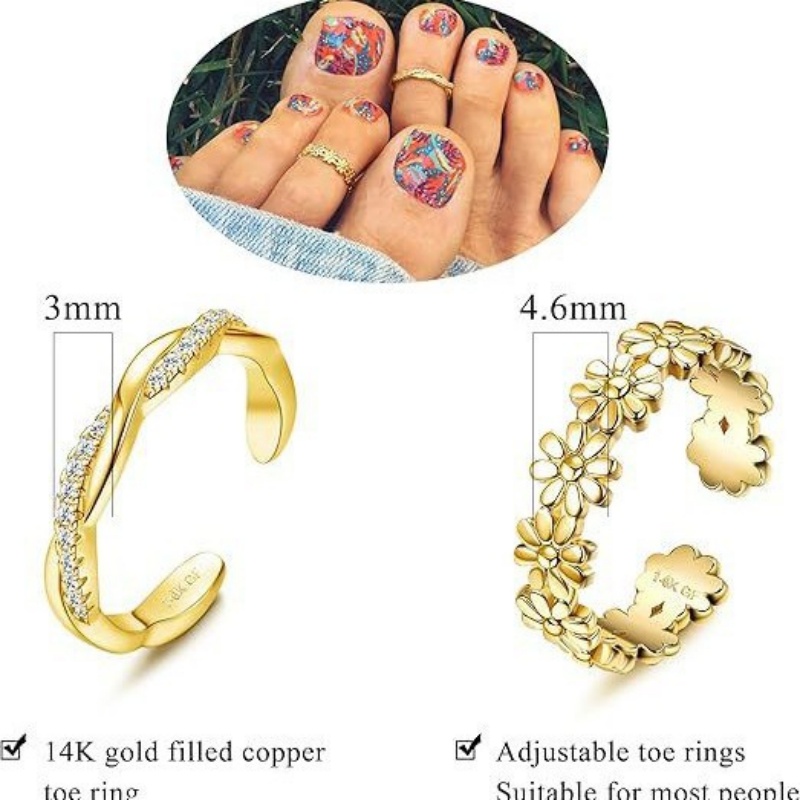 Anel de pé de zircônia ajustáv - Body Jewelry Rings avaliação e preço